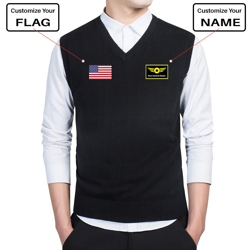 Custom Flag & Name "Special Badge" Designed Sweater Vests