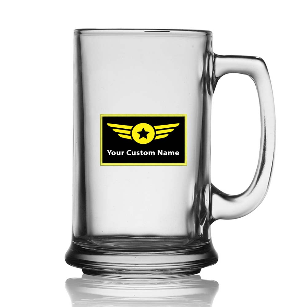 Custom Name "Special Badge" Designed Beer Glass with Holder