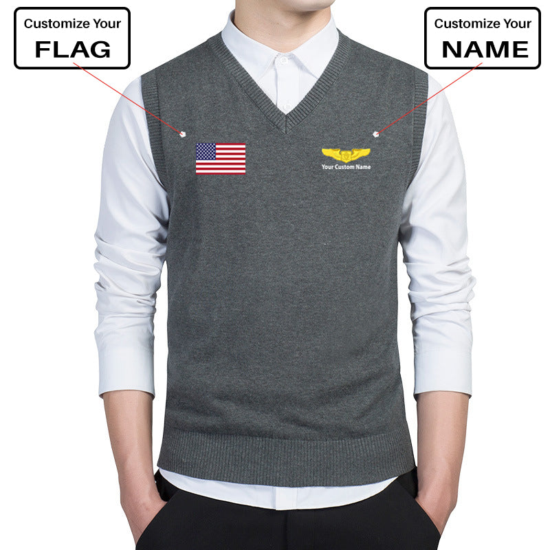 Custom Flag & Name "Special US Air Force" Designed Sweater Vests