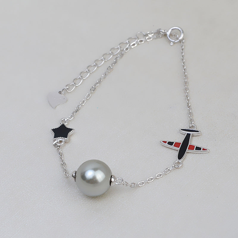 925 Silver Pentagram Pearl Aircraft Bracelet