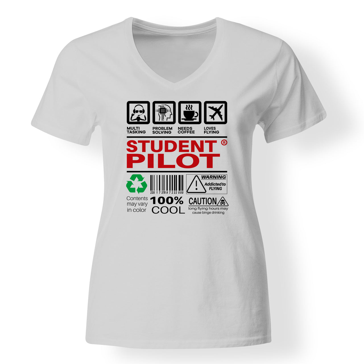 Student Pilot Label Designed V-Neck T-Shirts