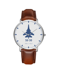 Thumbnail for Sukhoi SU-30 Leather Strap Watches Pilot Eyes Store Silver & Brown Leather Strap 