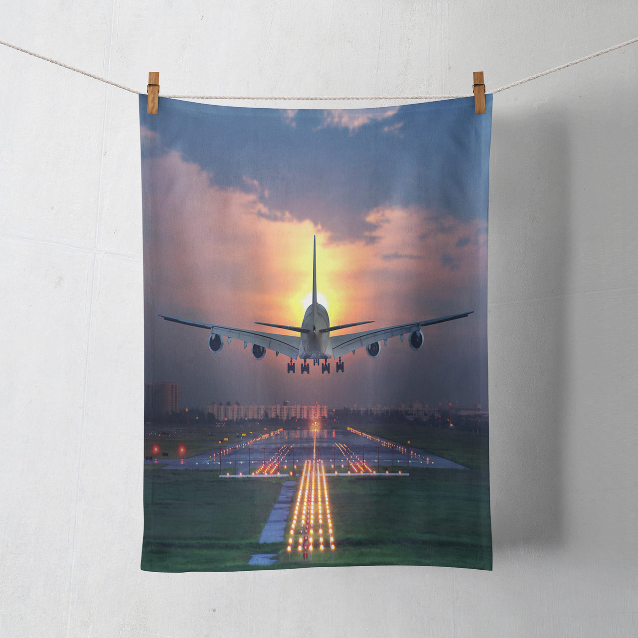 Super Airbus A380 Landing During Sunset Designed Towels