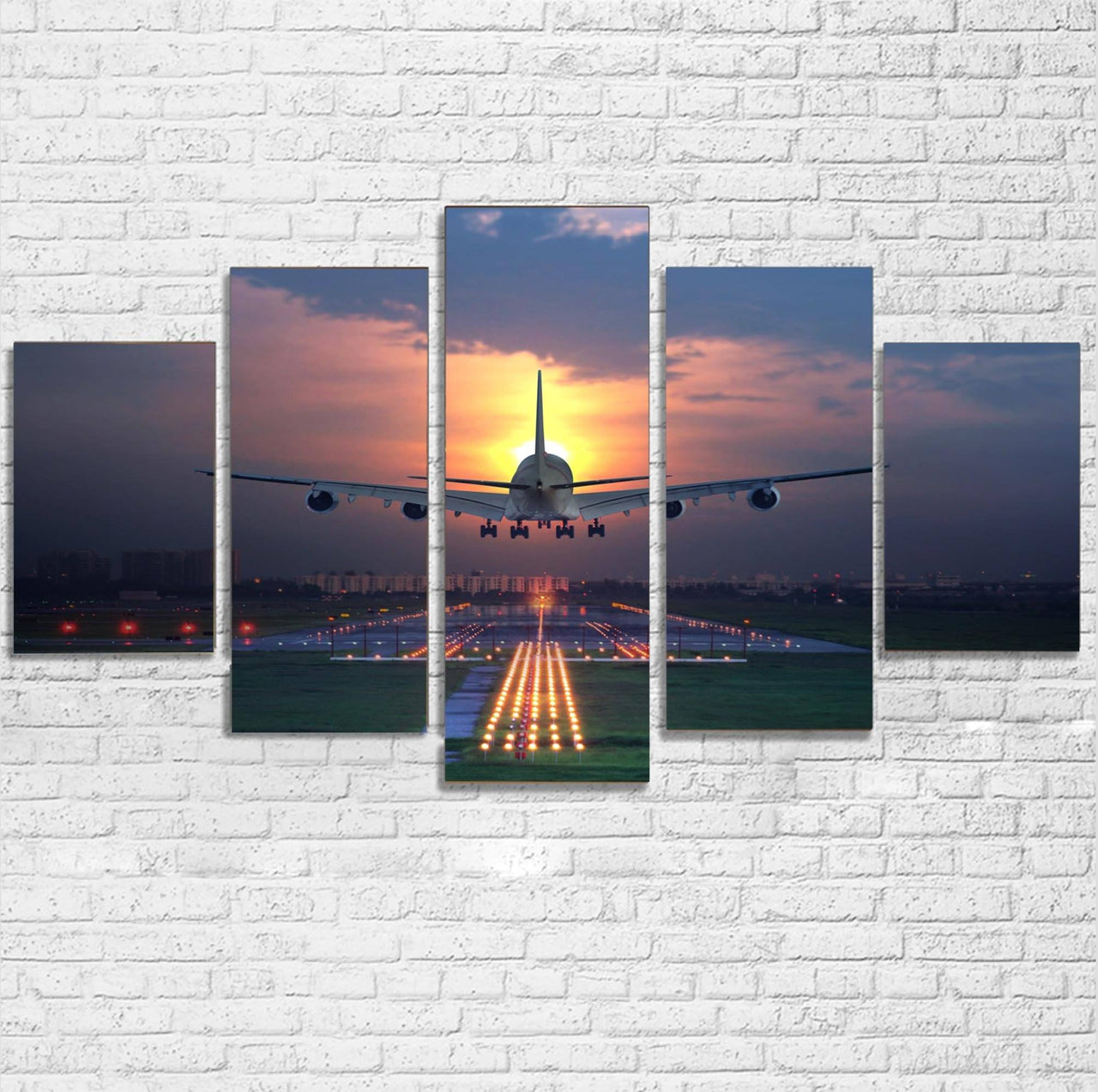 Super Boeing 747 Landing During Sunset Printed Multiple Canvas Poster Aviation Shop 