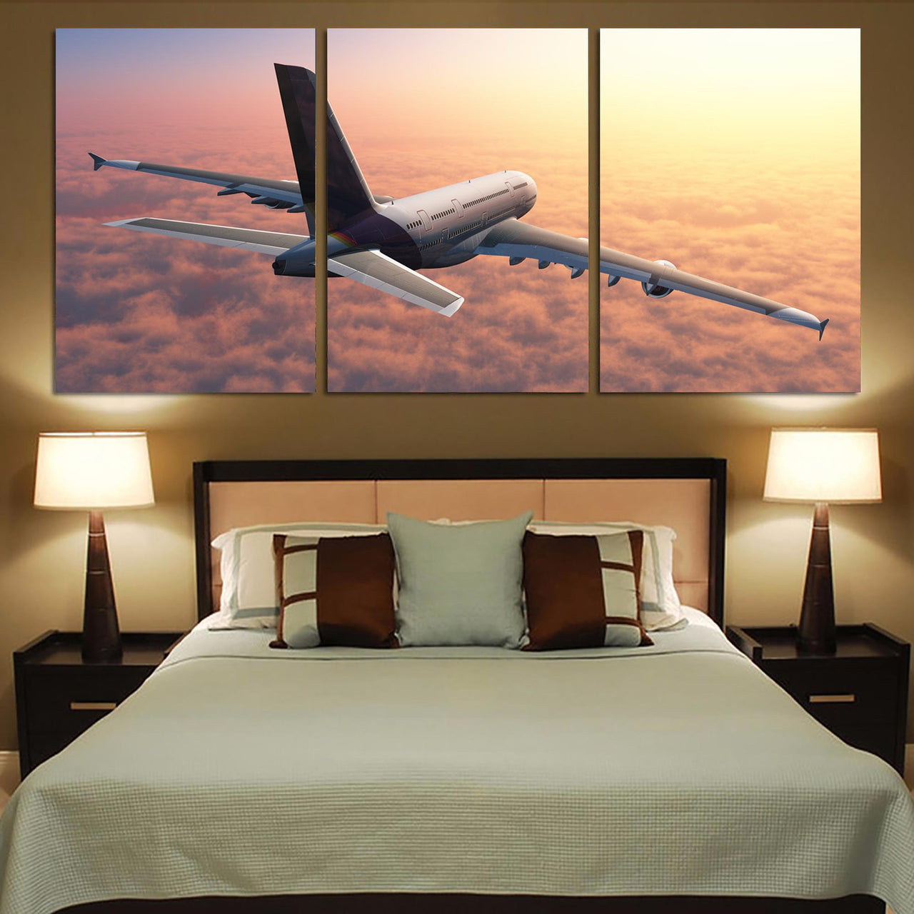 Super Cruising Airbus A380 over Clouds Printed Canvas Posters (3 Pieces)