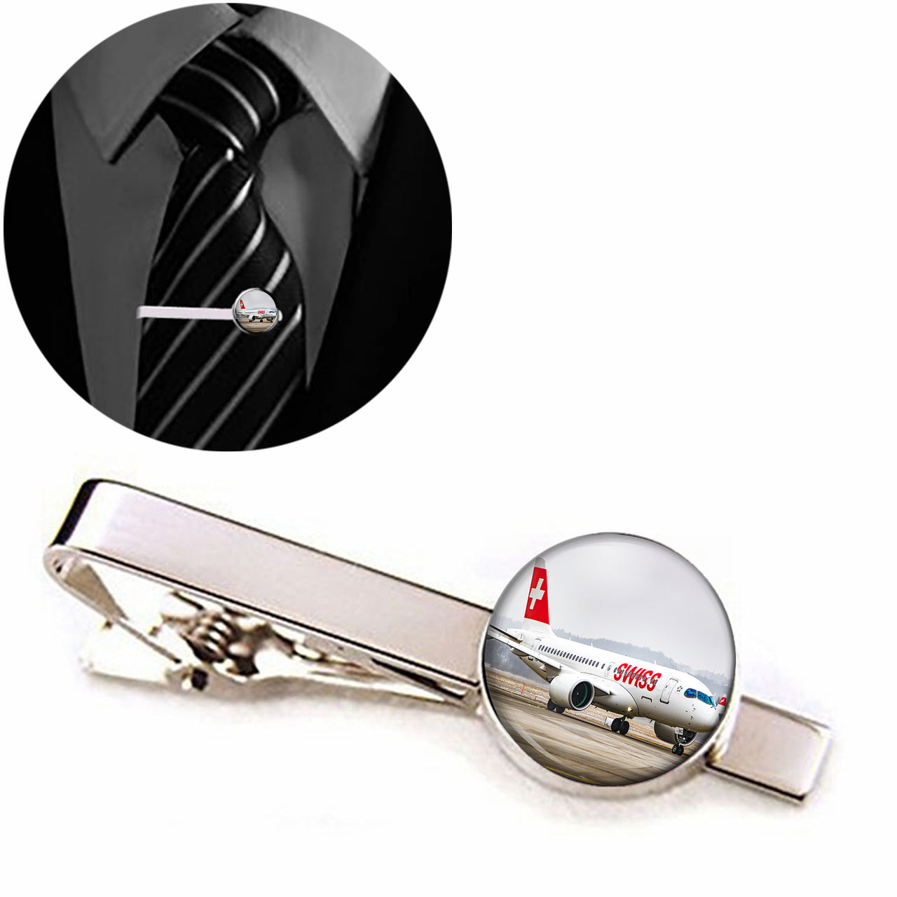 Swiss Airlines Bombardier CS100 Designed Tie Clips