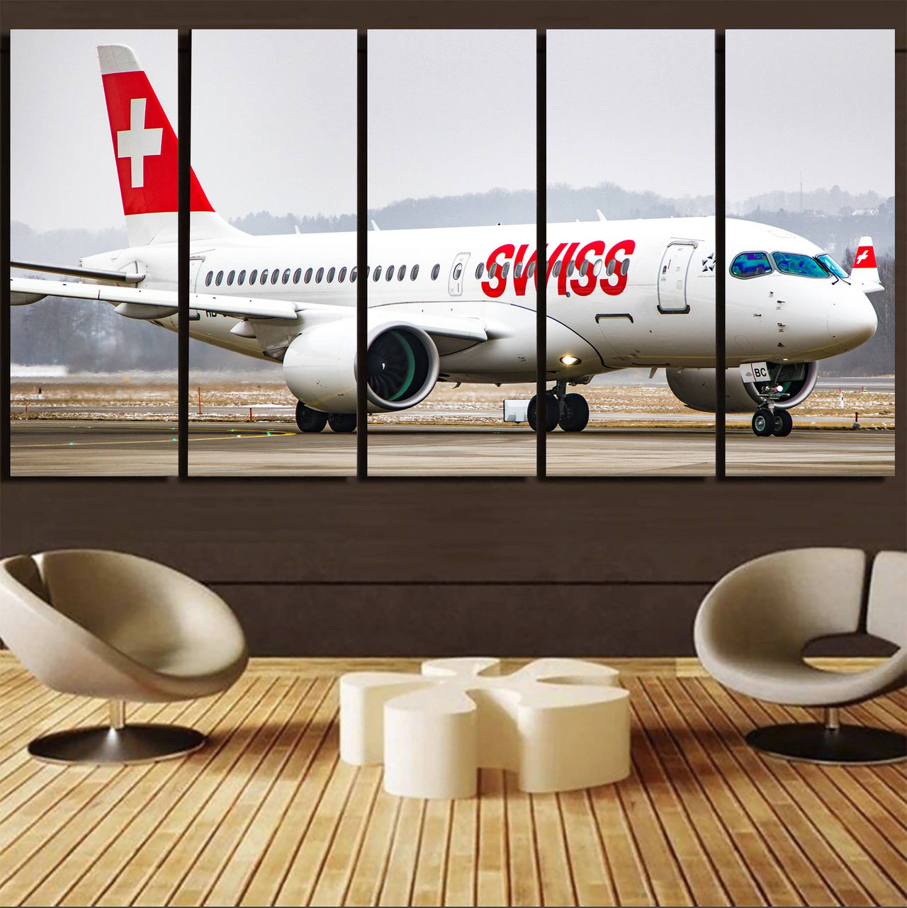 Swiss Airlines Bombardier CS100 Printed Canvas Prints (5 Pieces) Aviation Shop 