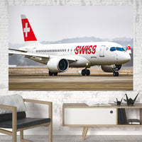 Thumbnail for Swiss Airlines Bombardier CS100 Printed Canvas Posters (1 Piece) Aviation Shop 