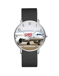 Thumbnail for Swiss Airlines Bombardier CS100 Stainless Steel Strap Watches Aviation Shop Silver & Black Stainless Steel Strap 