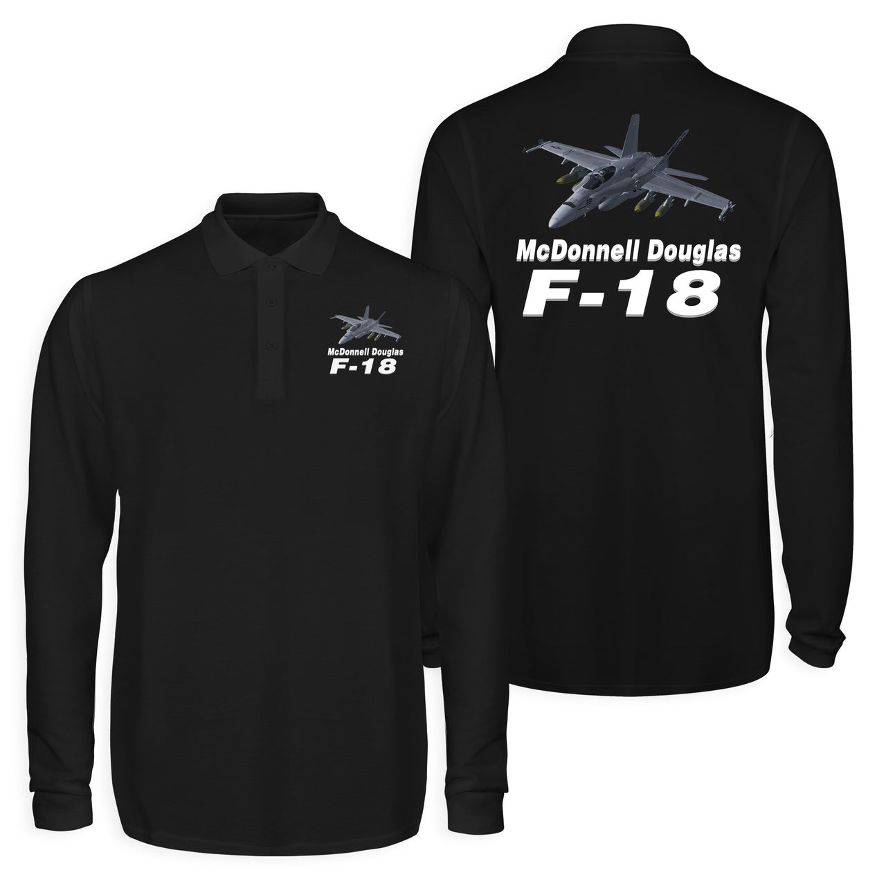 The McDonnell Douglas F18 Designed Long Sleeve Polo T-Shirts (Double-Side)