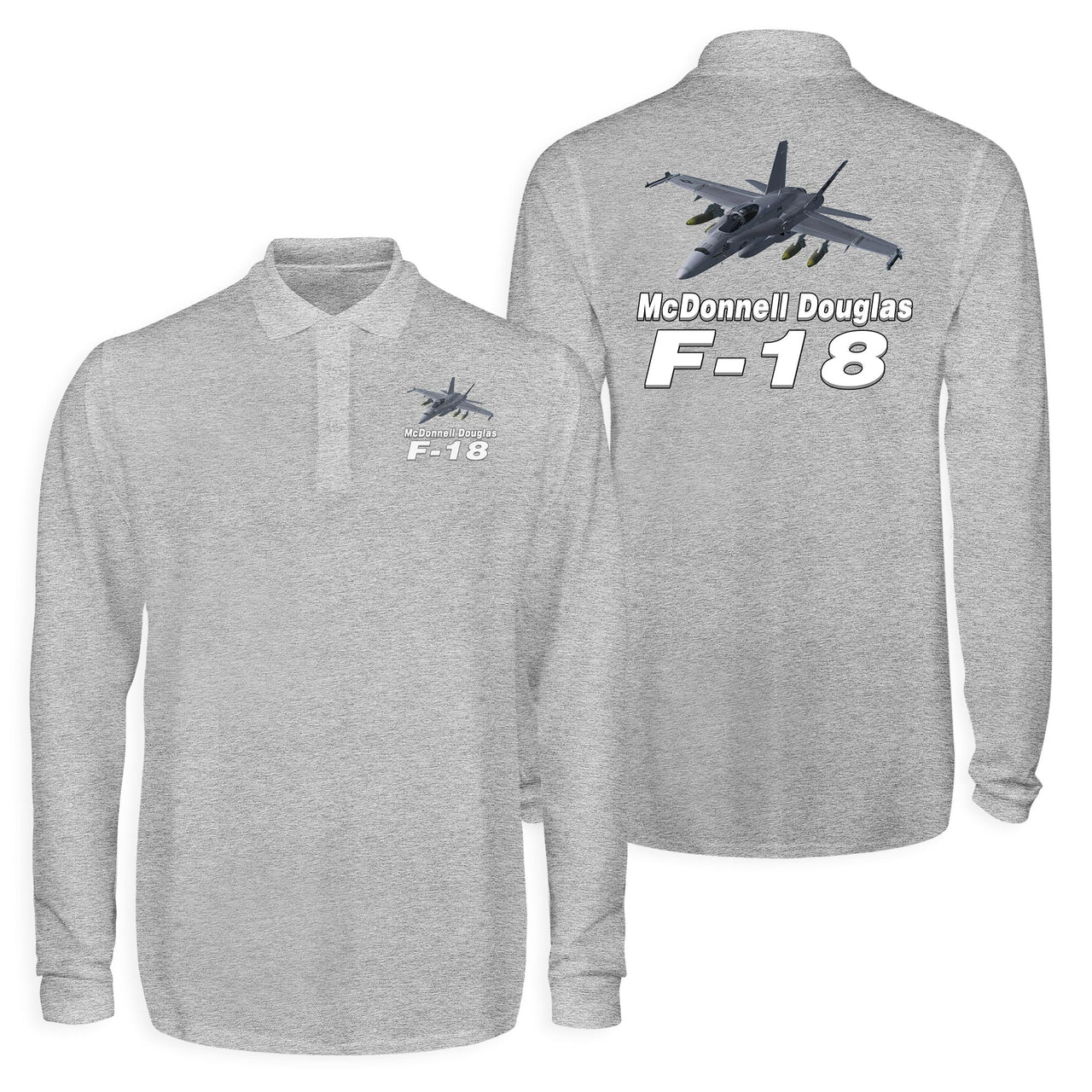 The McDonnell Douglas F18 Designed Long Sleeve Polo T-Shirts (Double-Side)