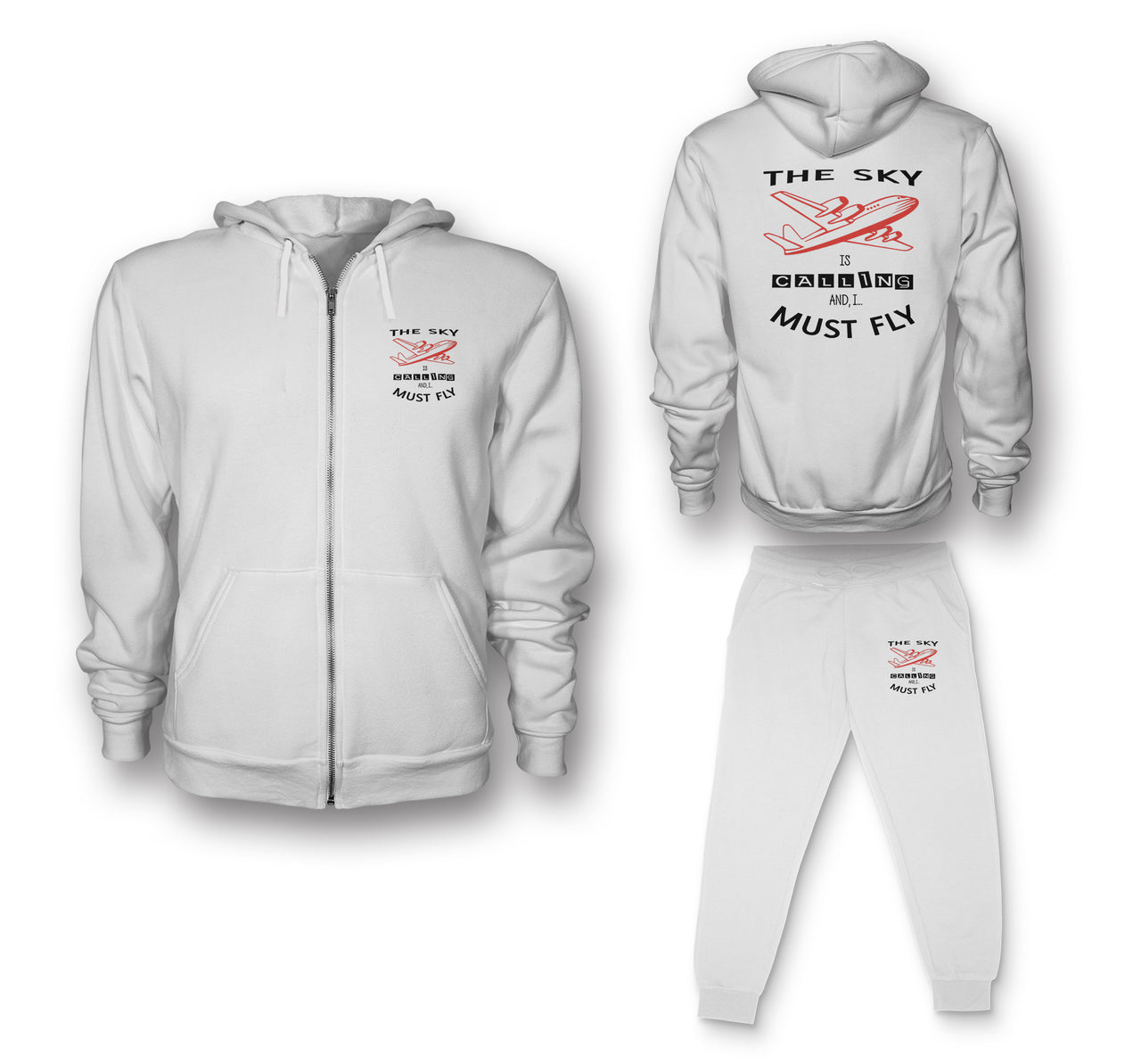 The Sky is Calling and I Must Fly Designed Zipped Hoodies & Sweatpants Set
