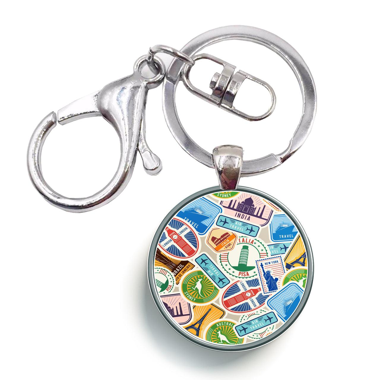 Travel Stickers Designed Circle Key Chains