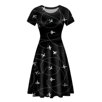 Thumbnail for Travel The World By Plane (Black) Designed Women Midi Dress
