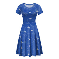 Thumbnail for Travel The World By Plane (Blue) Designed Women Midi Dress