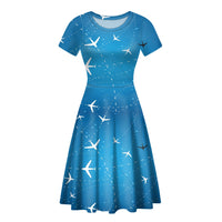 Thumbnail for Travelling with Aircraft Designed Women Midi Dress