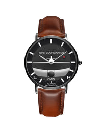Thumbnail for Airplane Instrument Series (Turn Coordinator) Leather Strap Watches Pilot Eyes Store Black & Brown Leather Strap 