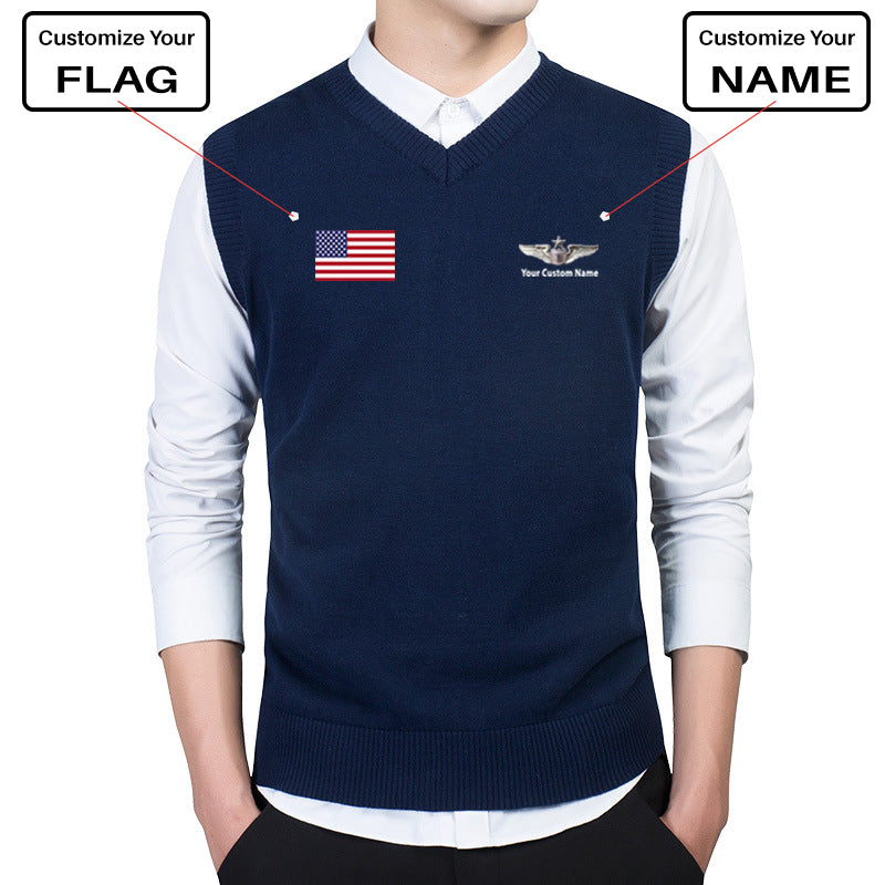 Custom Flag & Name "US Air Force & Star" Designed Sweater Vests