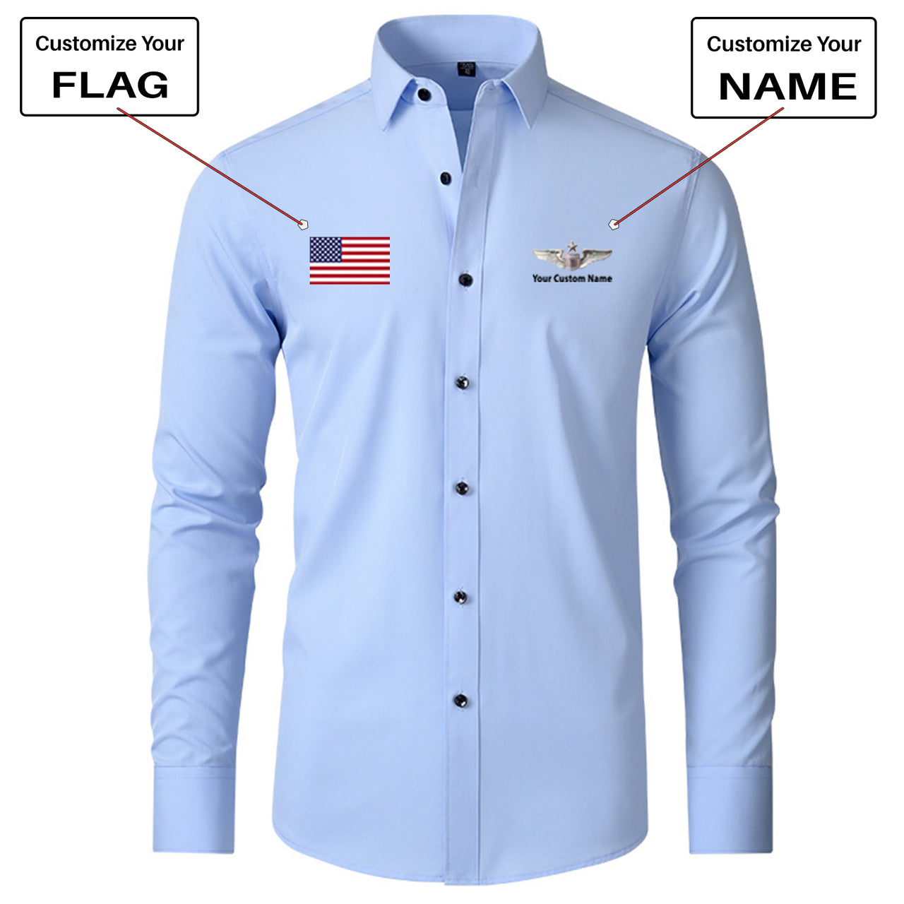 Custom Flag & Name "US Air Force & Star" Long Sleeve Shirts
