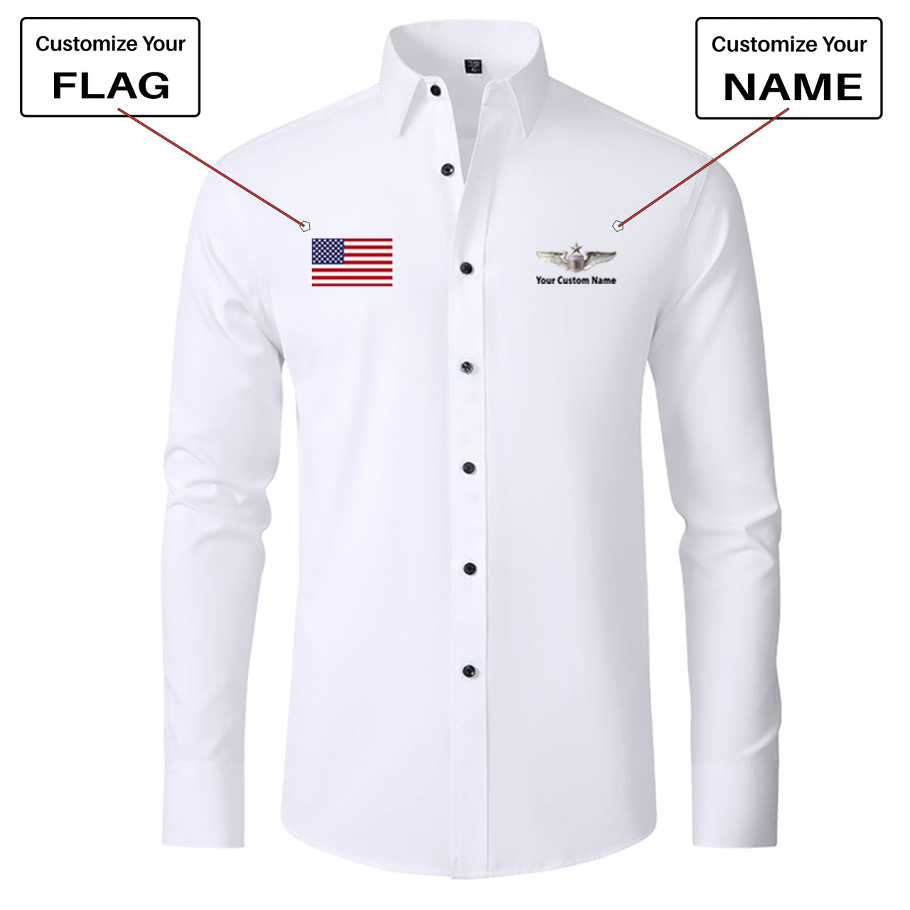Custom Flag & Name "US Air Force & Star" Long Sleeve Shirts