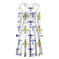Thumbnail for Very Colourful Airplanes Designed Long Sleeve Women Midi Dress