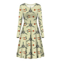 Thumbnail for Vintage Old Airplane Designed Long Sleeve Women Midi Dress