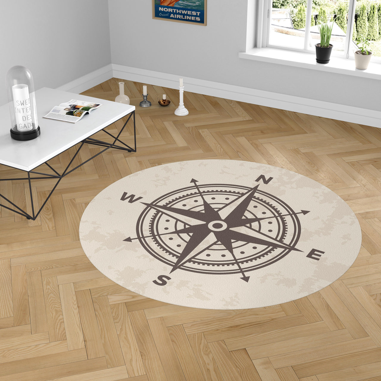 Vintage Designed Compass Carpet & Floor Mats (Round)