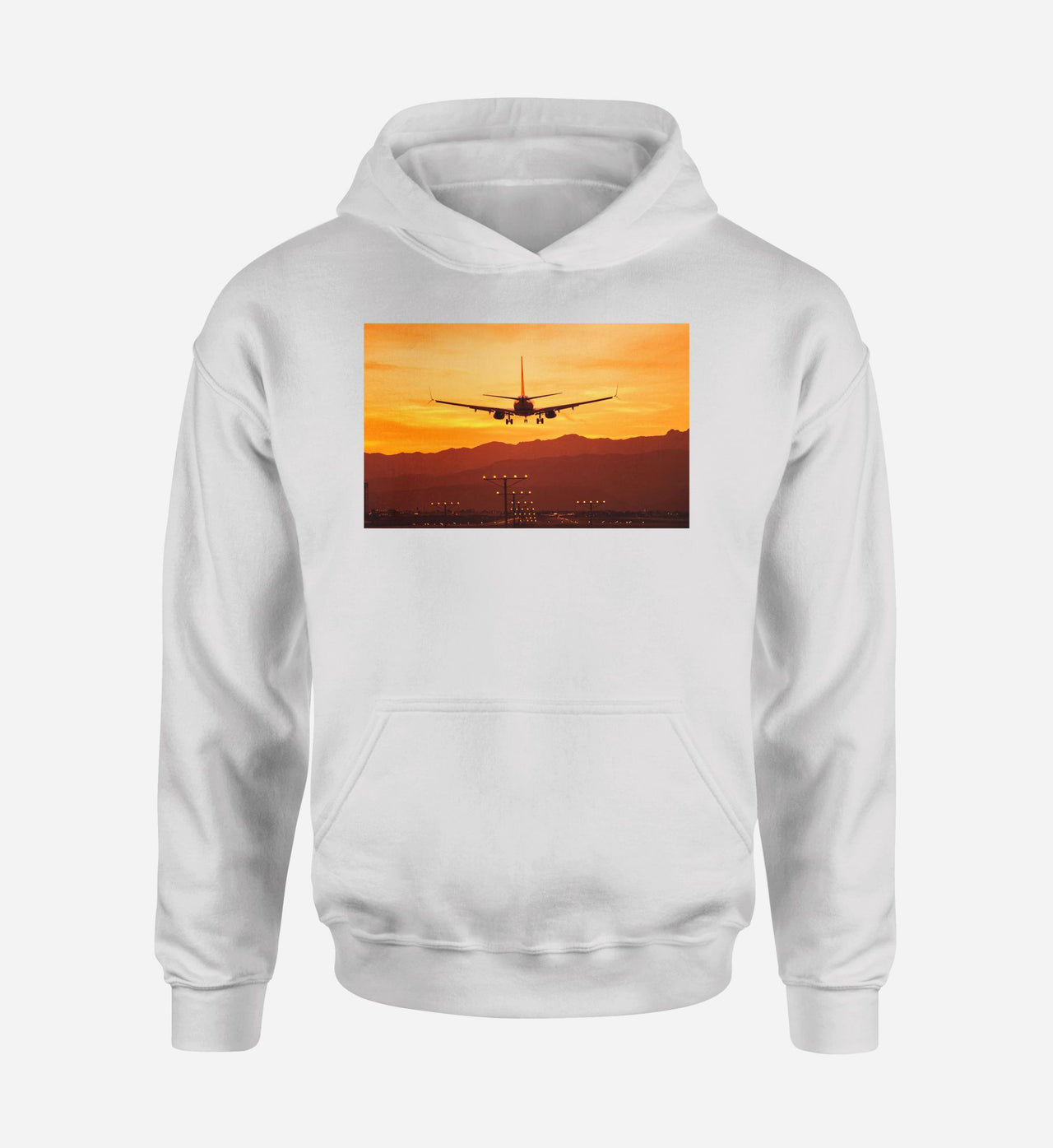 Landing Aircraft During Sunset Designed Hoodies