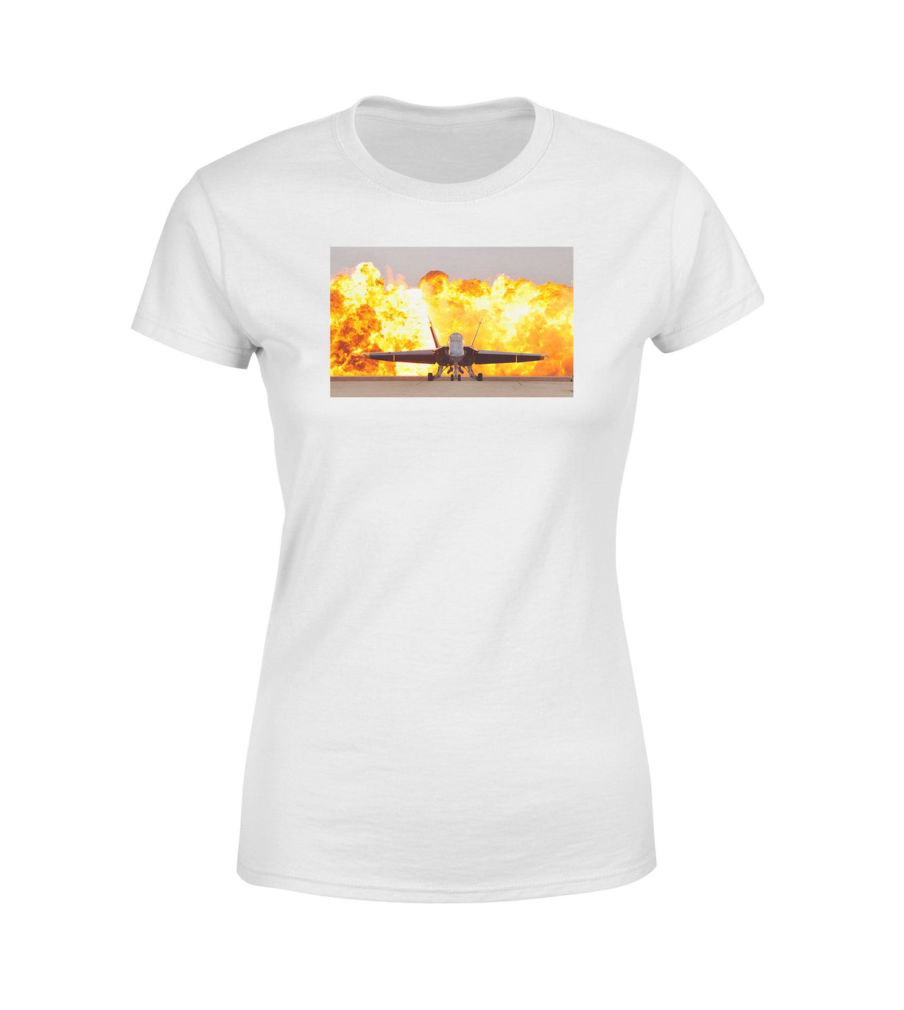 Face to Face with Air Force Jet & Flames Designed Women T-Shirts