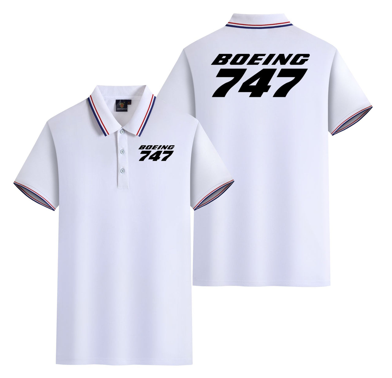 Boeing 747 & Text Designed Stylish Polo T-Shirts (Double-Side)