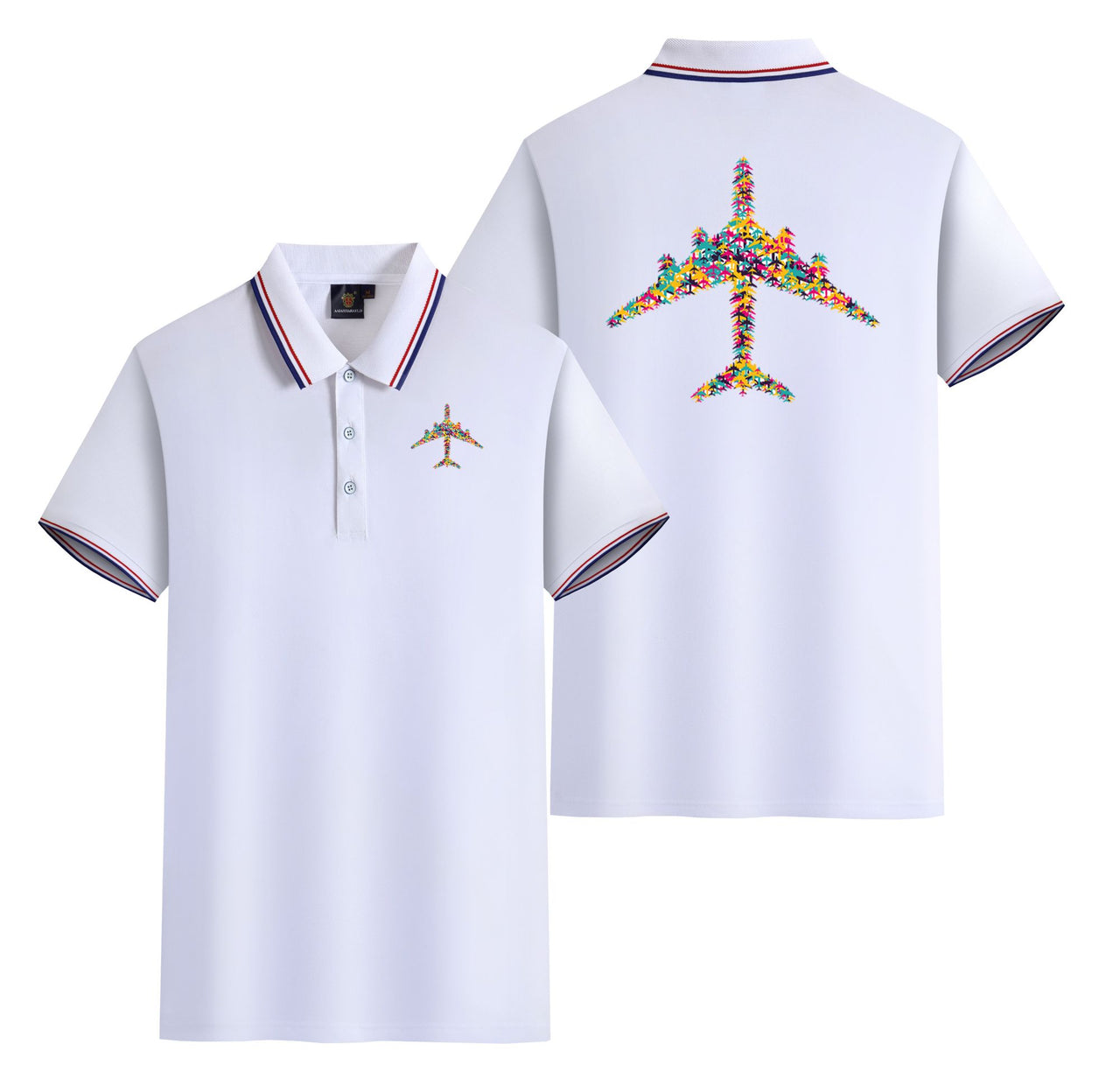 Colourful Airplane Designed Stylish Polo T-Shirts (Double-Side)