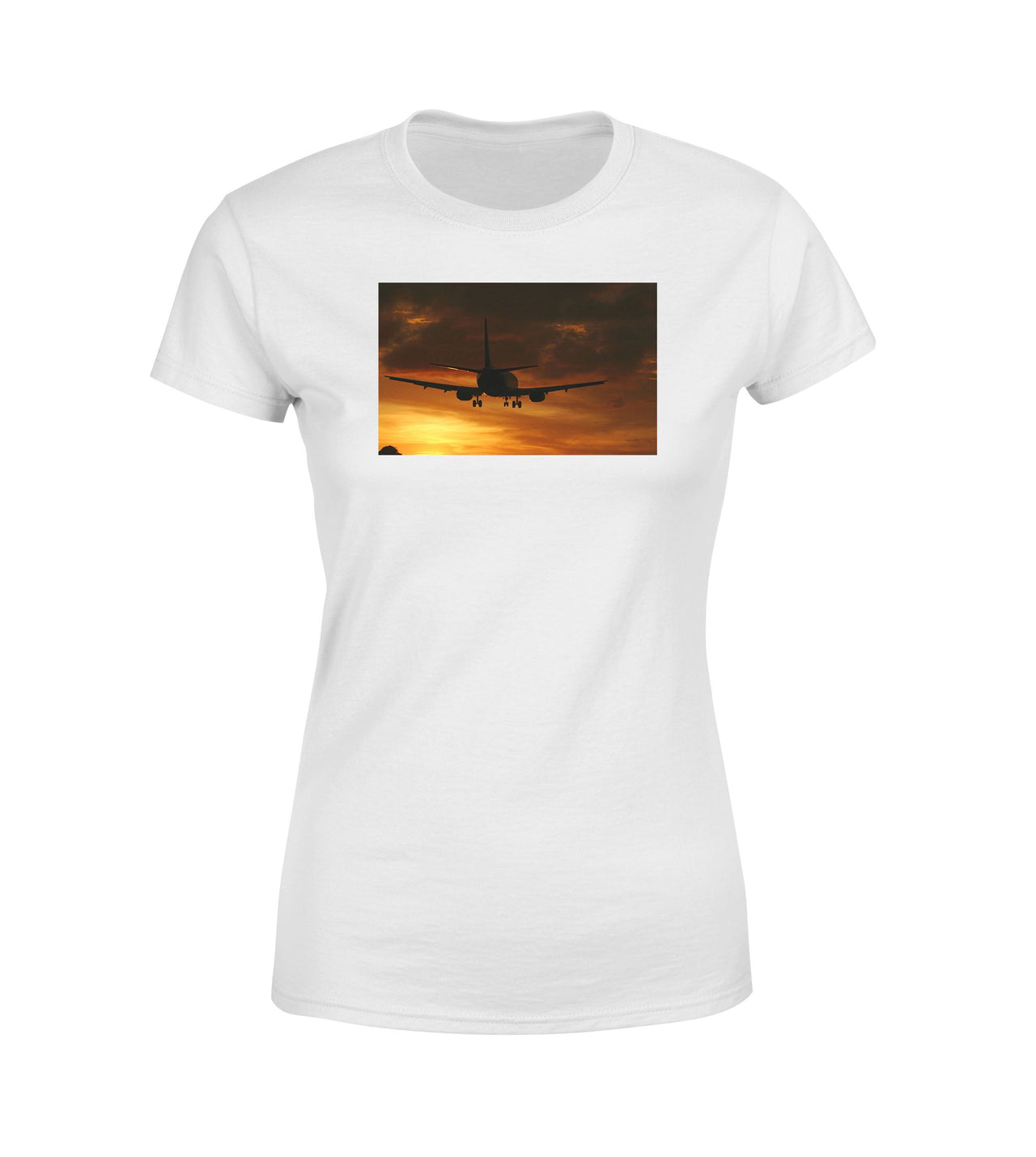 Beautiful Aircraft Landing at Sunset Designed Women T-Shirts