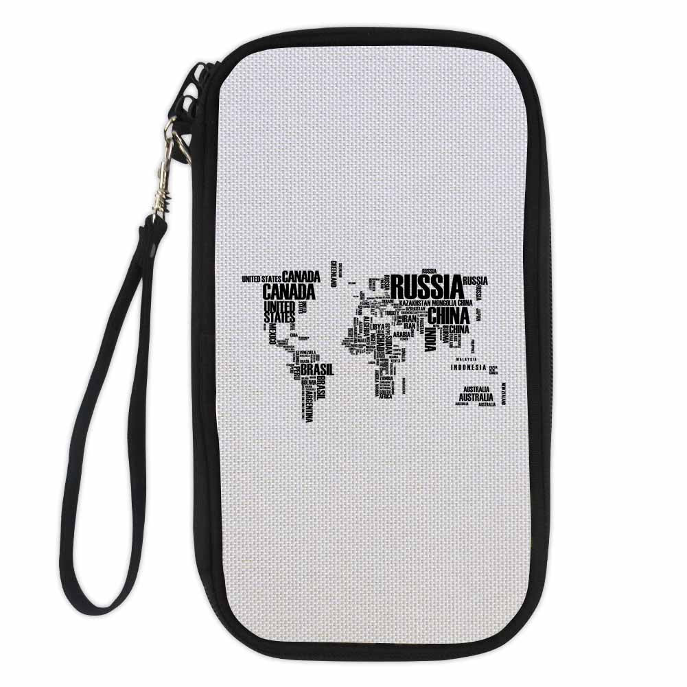 World Map (Text) Designed Travel Cases & Wallets