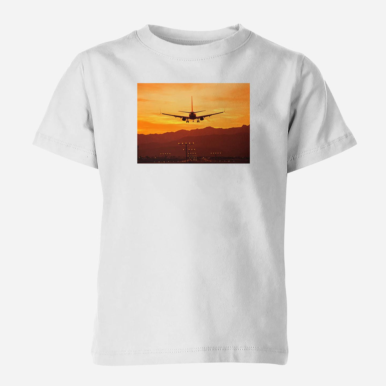Landing Aircraft During Sunset Designed Children T-Shirts