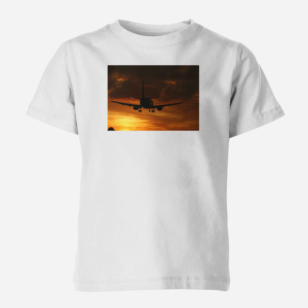 Beautiful Aircraft Landing at Sunset Designed Children T-Shirts