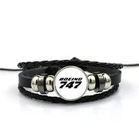 Thumbnail for Boeing 747 & Text Designed Leather Bracelets