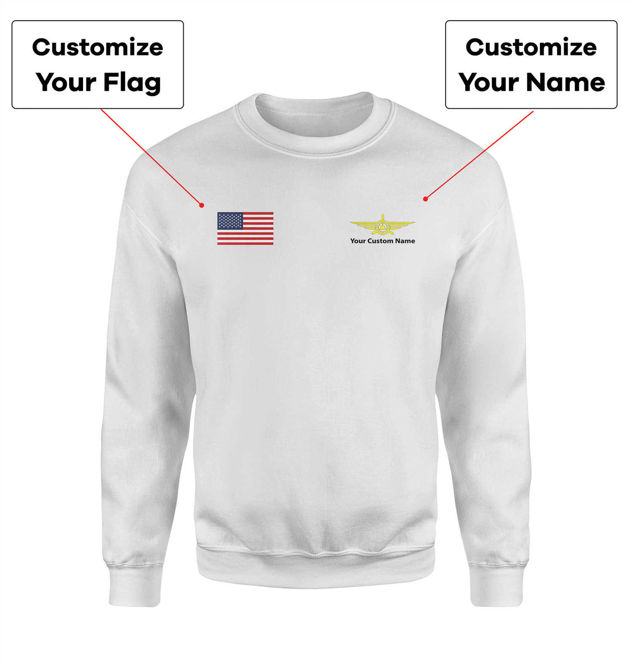 Custom Flag & Name with Badge 3 Designed 3D Sweatshirts
