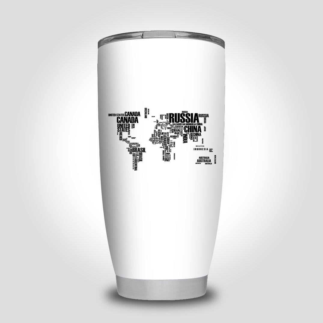 World Map (Text) Designed Tumbler Travel Mugs