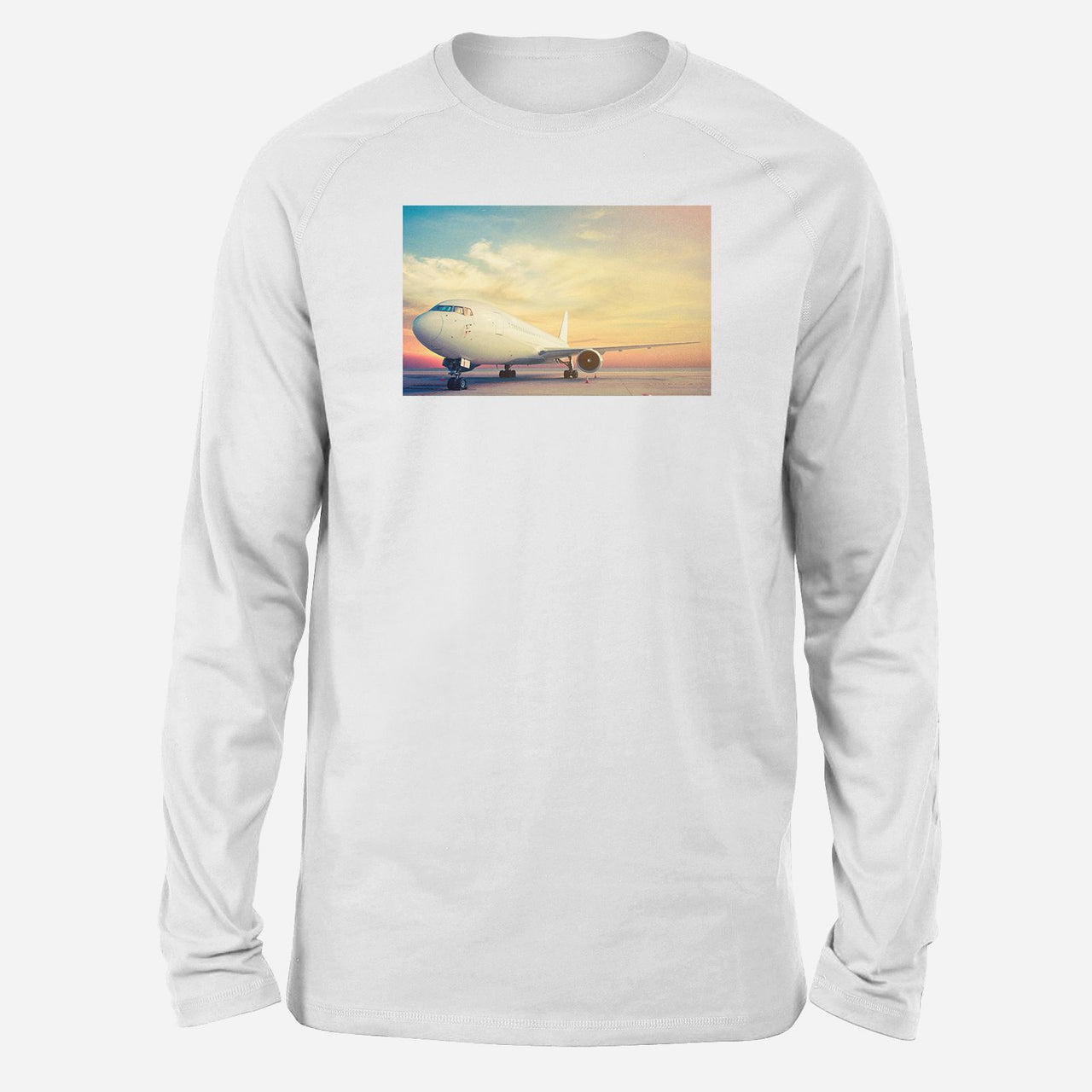 Parked Aircraft During Sunset Designed Long-Sleeve T-Shirts