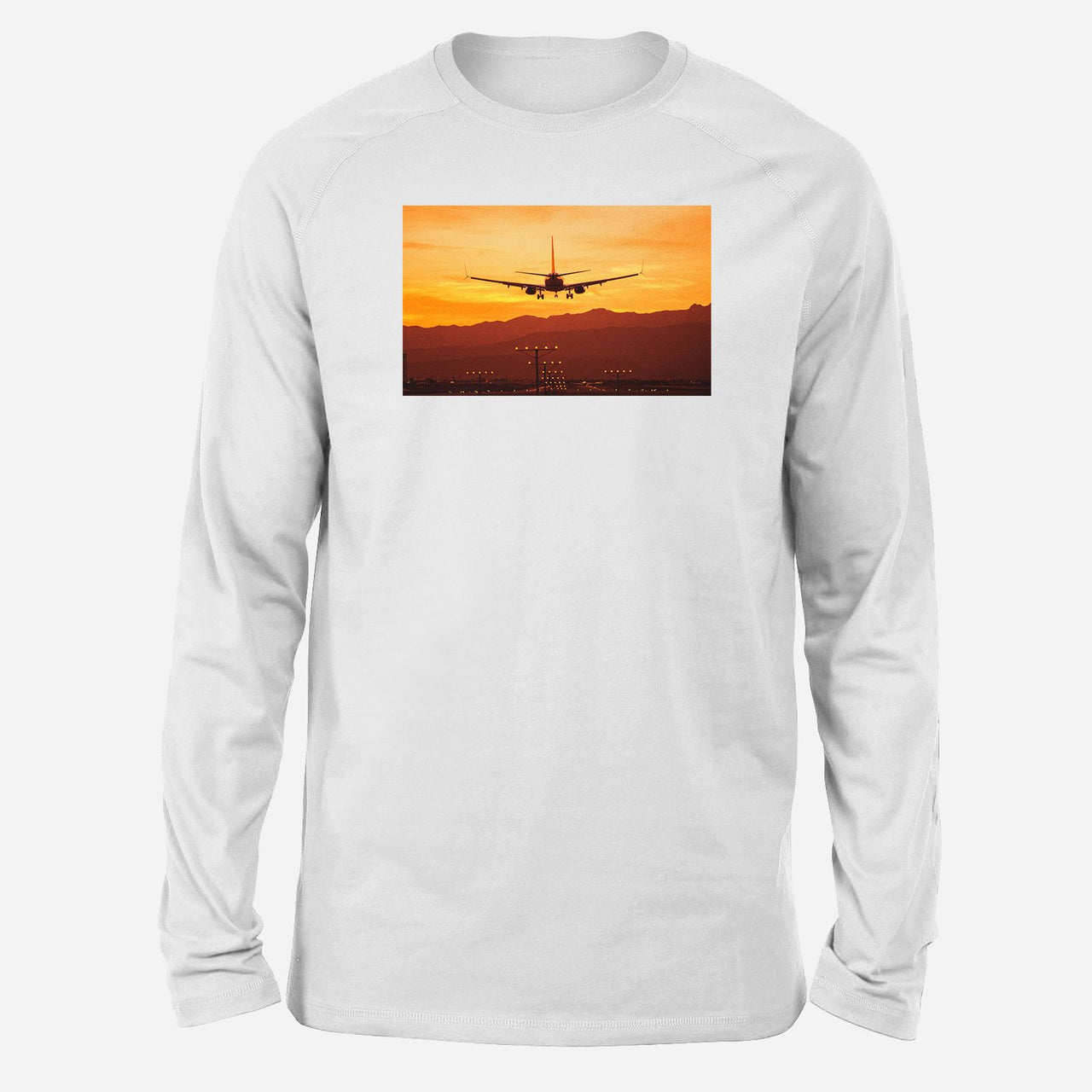 Landing Aircraft During Sunset Designed Long-Sleeve T-Shirts
