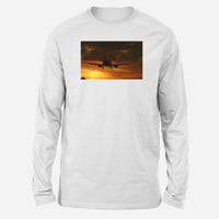 Thumbnail for Beautiful Aircraft Landing at Sunset Designed Long-Sleeve T-Shirts