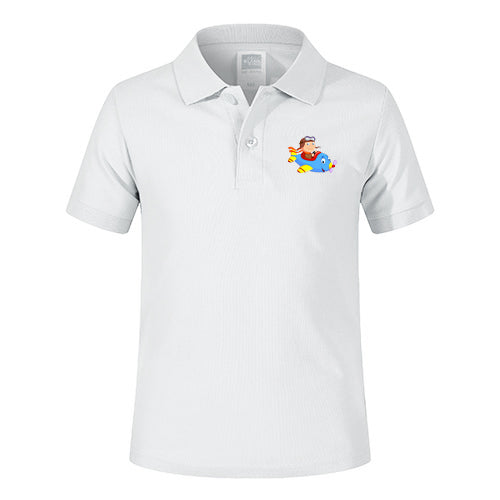 Little Boy Operating an Airplane Designed Children Polo T-Shirts