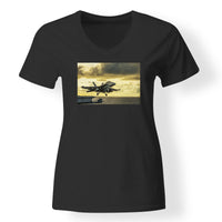 Thumbnail for Departing Jet Aircraft Designed V-Neck T-Shirts