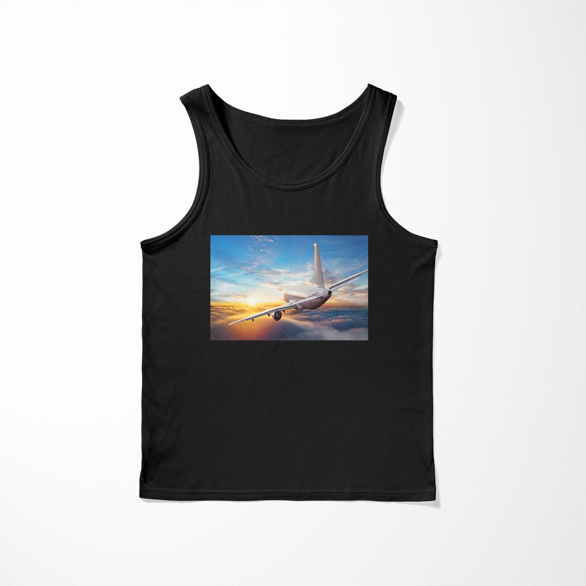 Airliner Jet Cruising over Clouds Designed Tank Tops