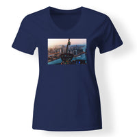 Thumbnail for Amazing City View from Helicopter Cockpit Designed V-Neck T-Shirts