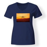 Thumbnail for Landing Aircraft During Sunset Designed V-Neck T-Shirts