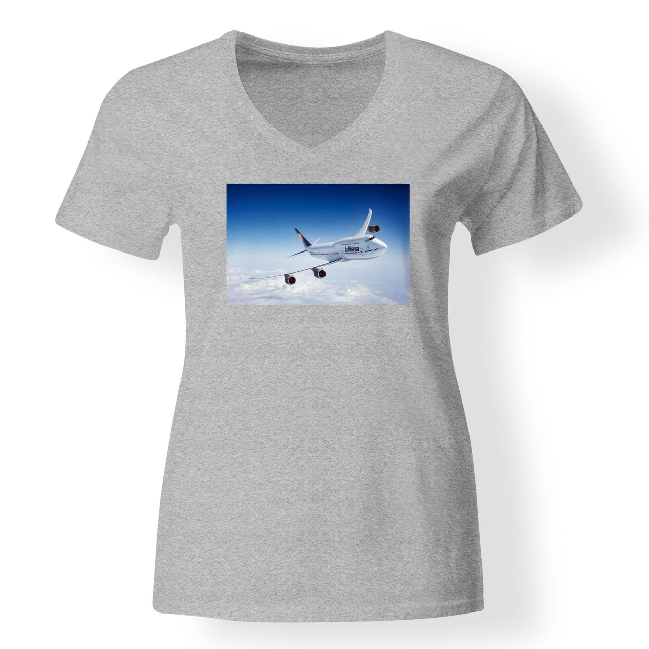 Cruising Lufthansa's Boeing 747 Designed V-Neck T-Shirts
