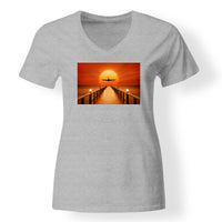 Thumbnail for Airbus A380 Towards Sunset Designed V-Neck T-Shirts