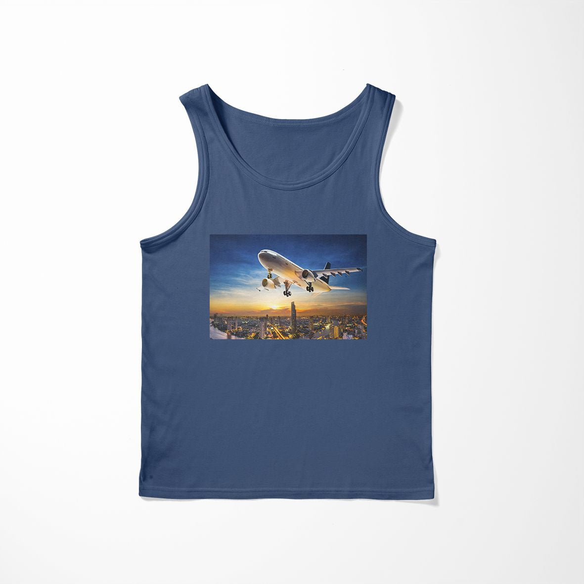 Super Aircraft over City at Sunset Designed Tank Tops
