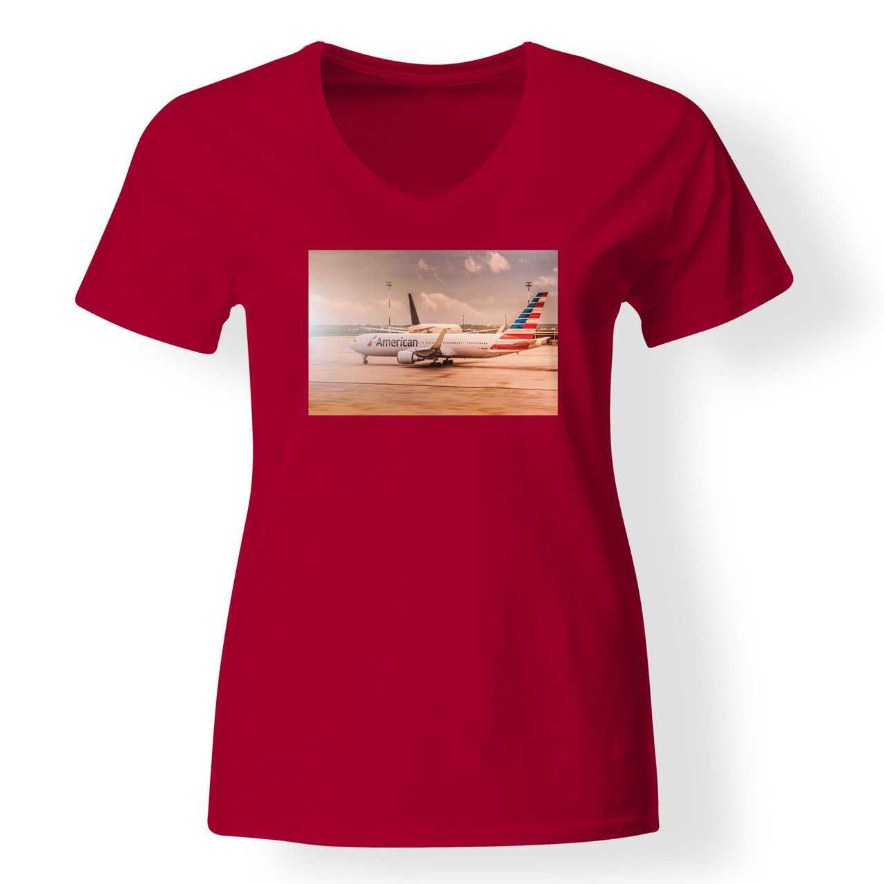 American Airlines Boeing 767 Designed V-Neck T-Shirts